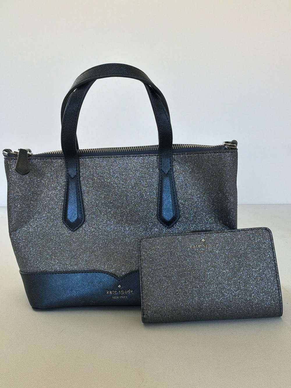 Kate Spade New York Gray & Navy Tote Bag & Matching Wallet 2-Piece Set